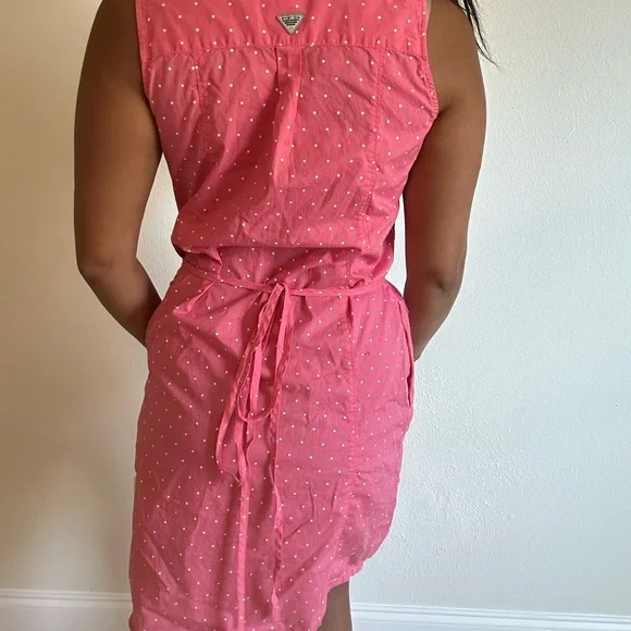 Columbia Pink Sleeveless Dress with White Dots. With pockets! - Picture 3 of 5